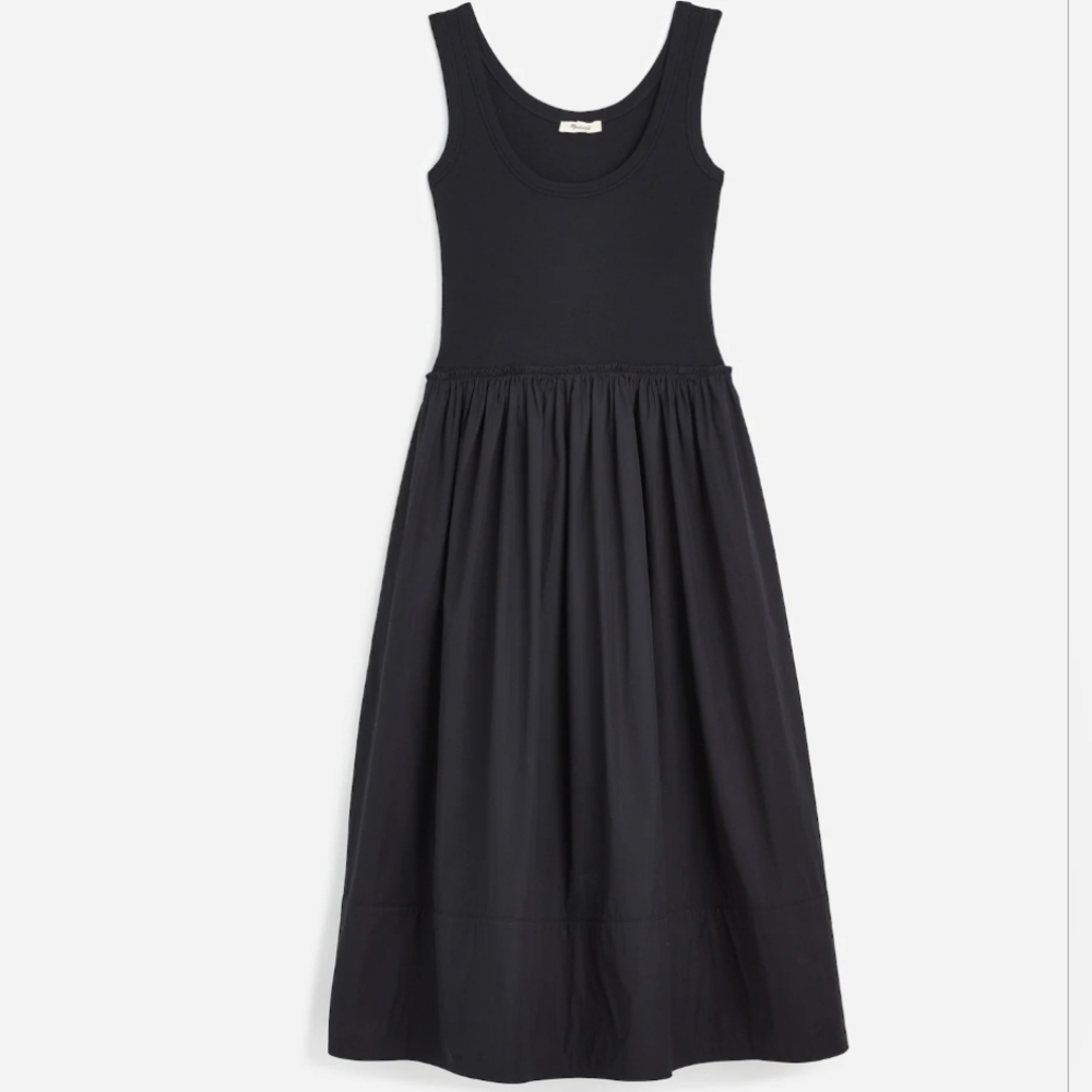 Madewell Black Mixed Poplin Scoopneck Maxi Dress S NWT Minimalist Quiet Luxury - Picture 2 of 10